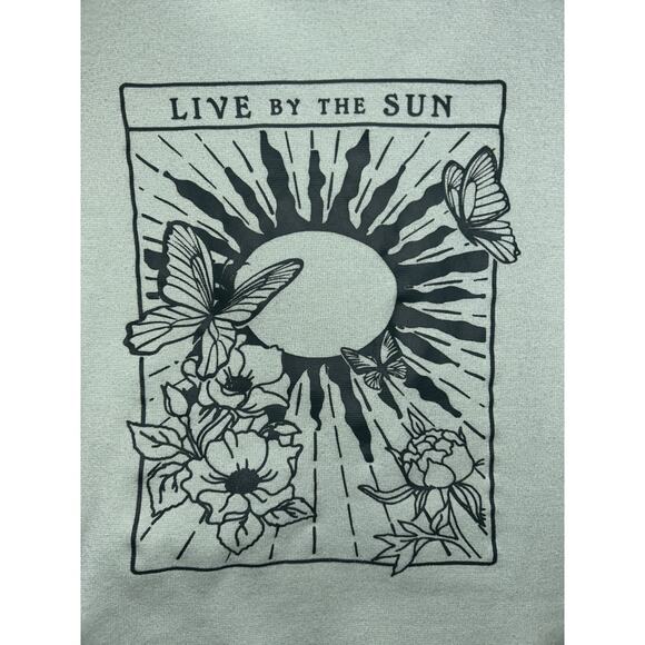 Love Tribe Women's Pale Green Medium Live By The Sun Midriff Graphic Tee - Picture 2 of 4